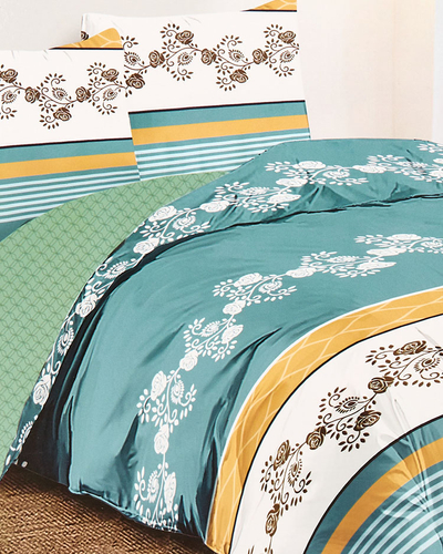 Grüne Baumwollbettwäsche 200x220 mit Blumen-Set 4-TEILIG - Bettwäsche