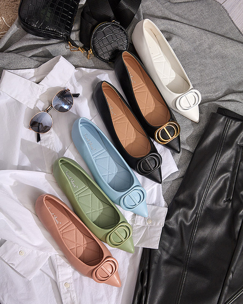 Жіночі рожеві гострокінцеві балерини з орнаментом на носочку Manico - Взуття