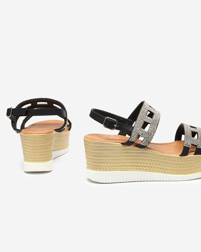 Schwarze Damensandalen mit Zirkonen auf einem Keilabsatz Masewi - Footwear