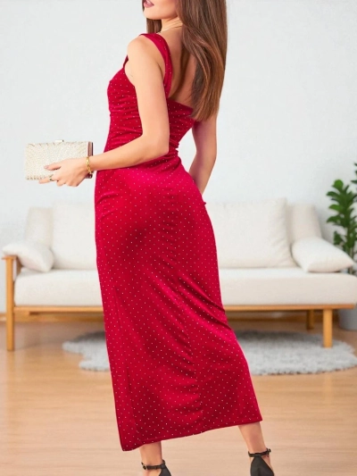 Royalfashion Damen Midi-Kleid mit Strasssteinen