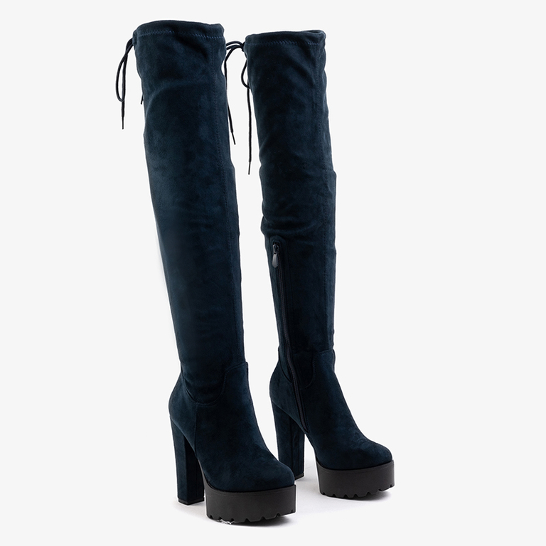 Marineblaue Overknee-Stiefel mit hohem Absatz Numi - Footwear