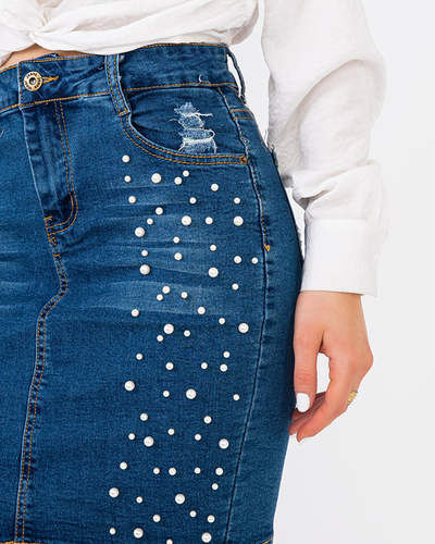 Marineblauer Denim-Damenrock oberhalb des Knies - Kleidung