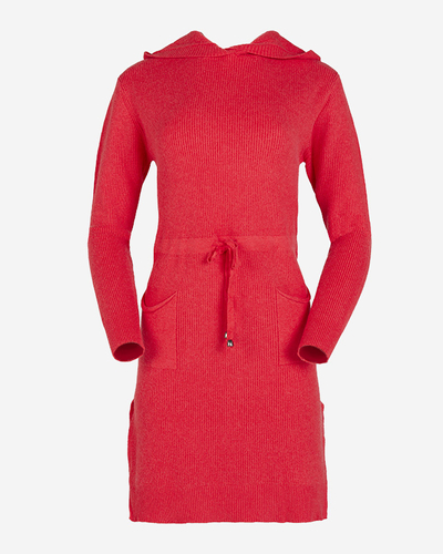 Rotes Damen-Pulloverkleid mit Kapuze - Kleidung
