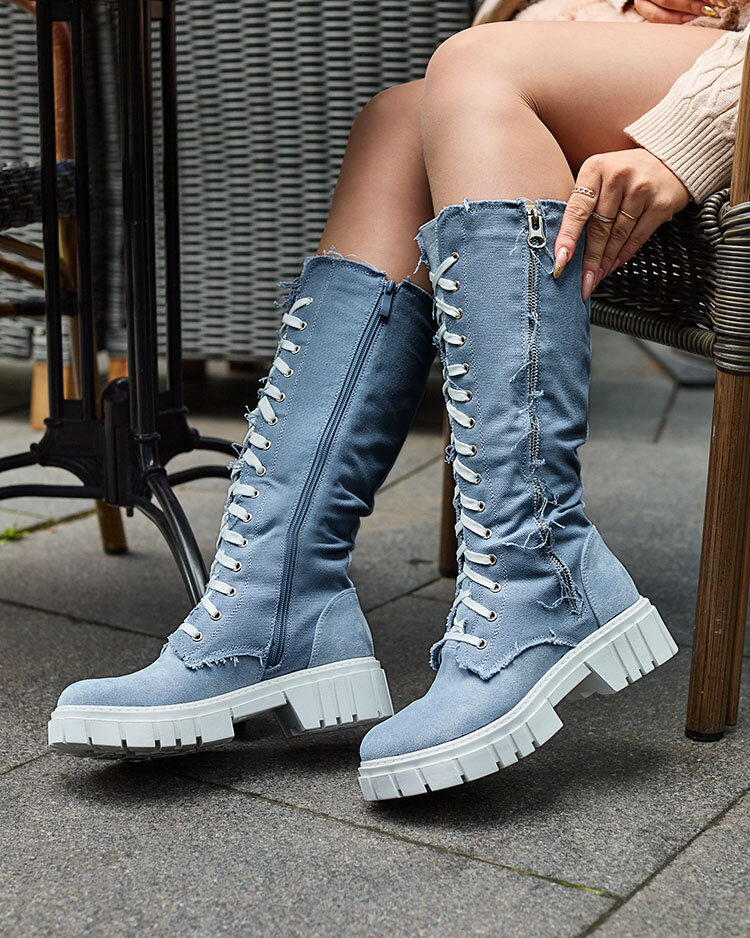 Royalfashion Blau Damen Stoffstiefel Leconen