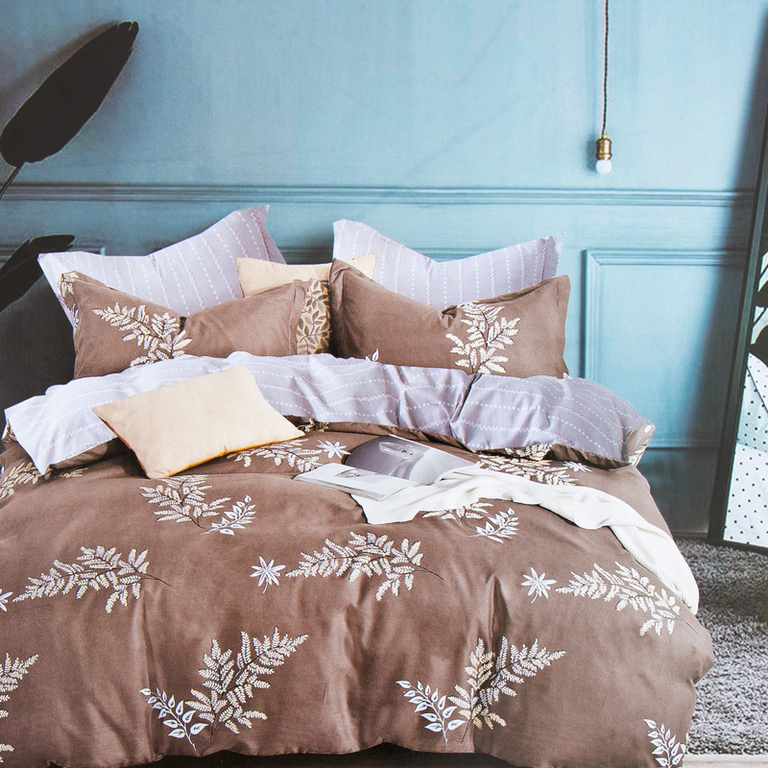Bettwäsche aus Baumwolle in Grau und Braun 160x200 Set 4 Teile - Bettwäsche