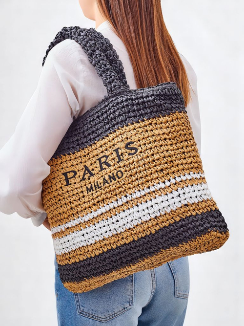 Royalfashion Велика солом'яна жіноча сумка Paris Stripe