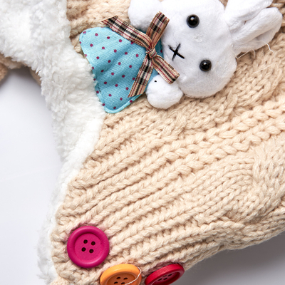 Beige Kinder-Knotenmütze mit Dekoration - Accessoires