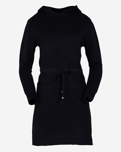 Чорний жіночий светр-туніка з капюшоном