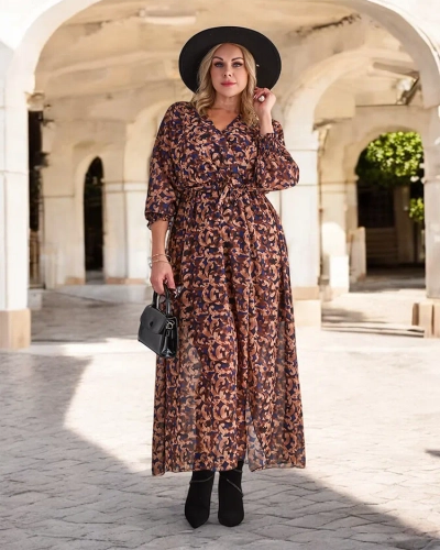Royalfashion Camel gemustertes Damen-Maxikleid