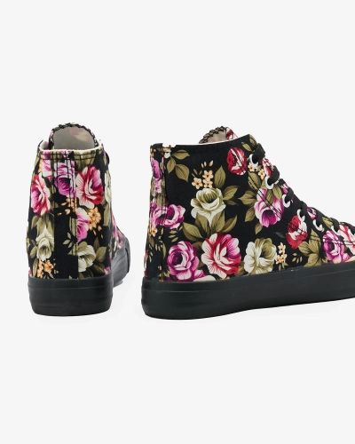 Royalfashion Women's High Black Floral Sneakers Soxic