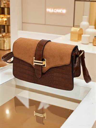 Lackierte kleine Damenhandtasche aus Öko-Leder Sable Mist
