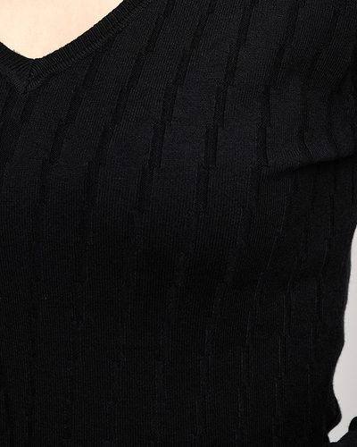 Schwarzer Damenpullover mit V-Ausschnitt - Kleidung
