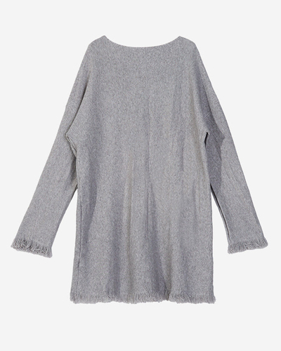 Grauer Damen-Tunika-Pullover mit Fransen - Kleidung