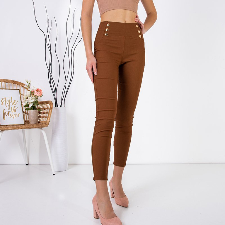 Braune Leggings für Damen mit Knöpfen - Kleidung