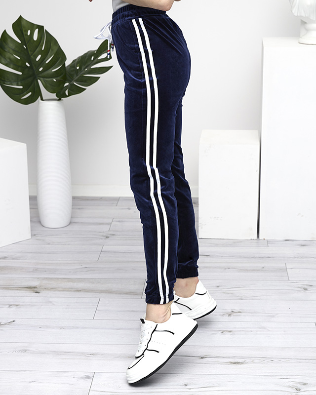 Marineblaue Velours-Trainingsanzüge für Damen mit Streifen - Kleidung