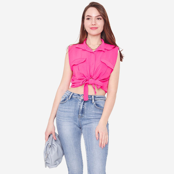 Fuchsiafarbene Crop-Top-Bluse mit Knöpfen - Bekleidung