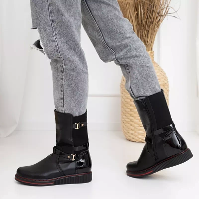 OUTLET Schwarze Damenstiefel mit lackierten Einsätzen Rojosco - Schuhe