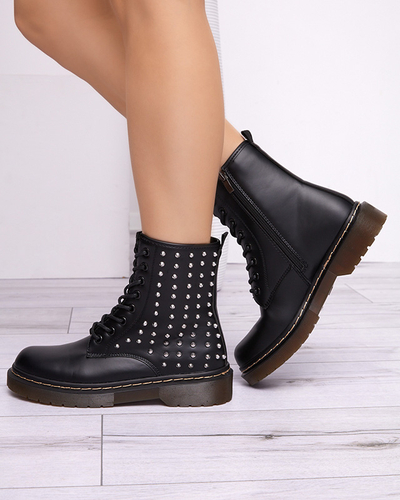 Schwarze, matte Damenstiefel mit Derisa-Nieten - Schuhe