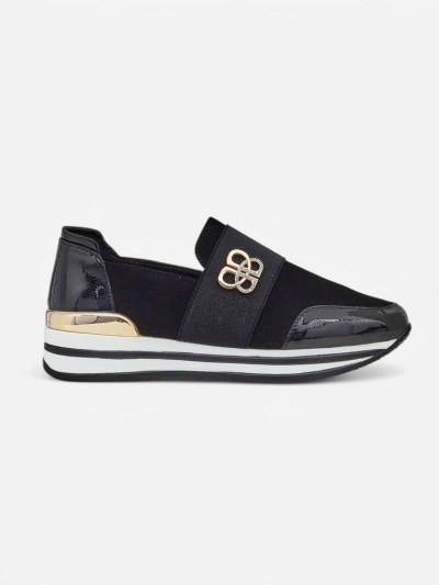Damen Slip-Ons Elektra Nero mit goldenem Akzent, Öko-Leder, 3,5cm