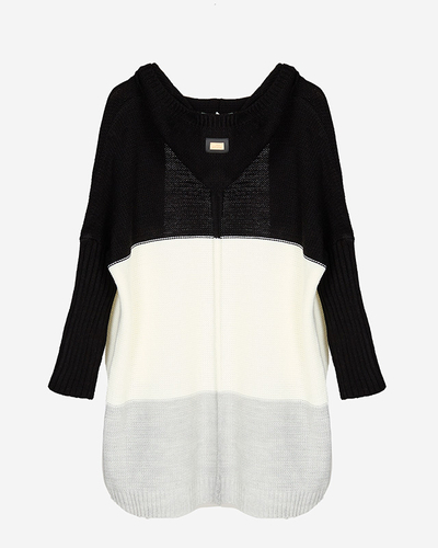 Langer Cape-Pullover für Damen in Schwarz, Creme und Grau - Kleidung