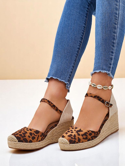 Aurelia Leopard Royalfashion Damen Keilabsätze Öko-Leder Camel