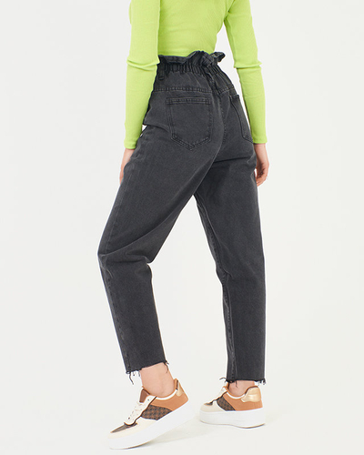 Schwarze Mom-Jeans mit hoher Taille und Paperbag für Damen - Kleidung