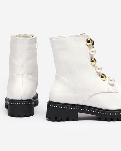 OUTLET Weiße Damen-Bagger-Stiefel mit Perlen Cedirao - Schuhe