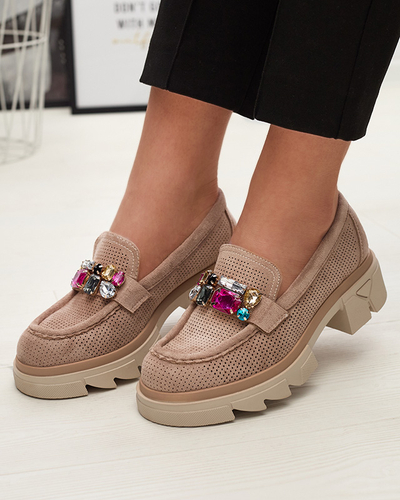 Hellbraune durchbrochene Damenmokassins mit Ornament Bokkso- Footwear