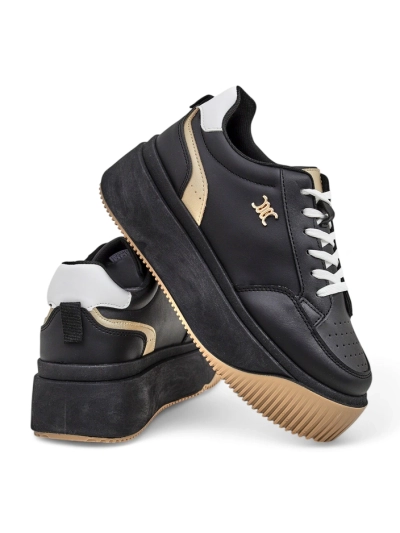 Damen-Sneakers Hypatia Nero aus Öko-Leder mit 5 cm Plateausohle