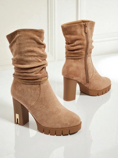 Damen Stiefeletten Öko-Wildleder mit Blockabsatz BrambleDusk