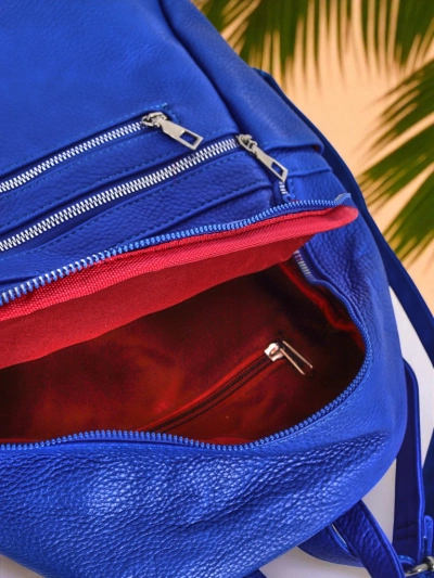 Damenrucksack Callisto Royal Blue – groß, modisch aus Öko-Leder mit Reißverschluss