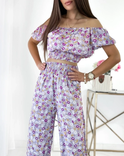 Royalfashion Lila zweiteiliges Set für Frauen mit Blumenmuster