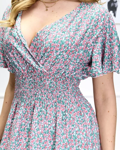 Grünes langes Damenkleid mit Blumendruck - Kleidung