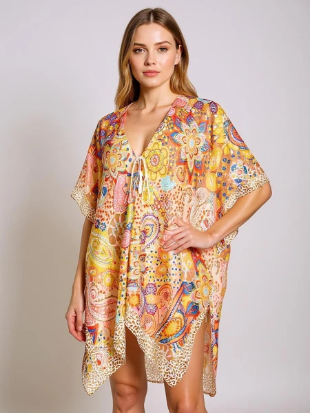 Pareo Afrodyta Royalfashion – farbenfrohes Strandkleid mit V-Ausschnitt