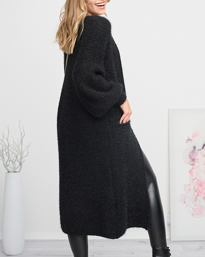 Weicher langer Cape-Pullover für Damen in Schwarz - Kleidung