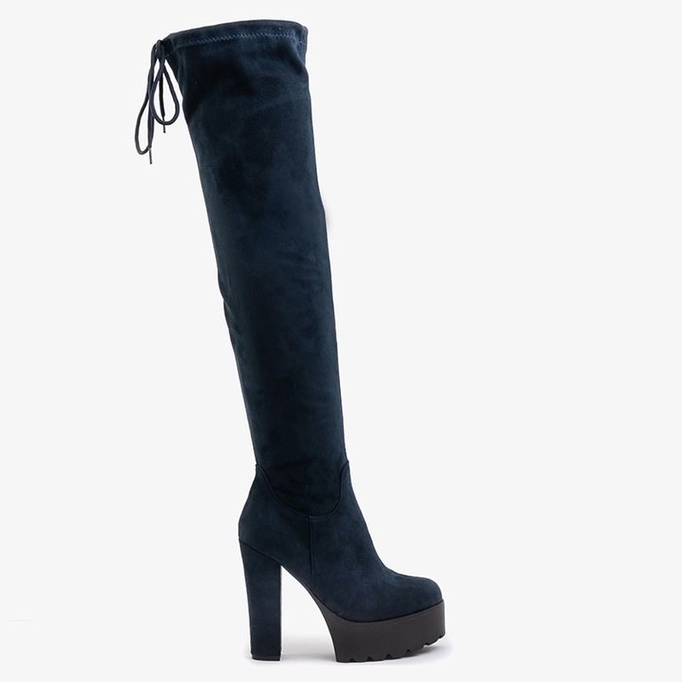 Marineblaue Overknee-Stiefel mit hohem Absatz Numi - Footwear