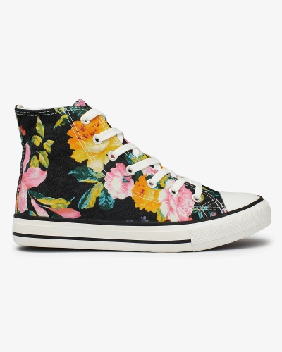 Royalfashion Damen hohe graphitfarbene Sneakers mit bunten Blumen bedruckt Fahenna