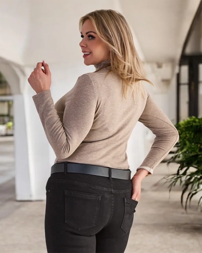 Damen Halb-Rollkragenpullover in Hellbraun- Kleidung