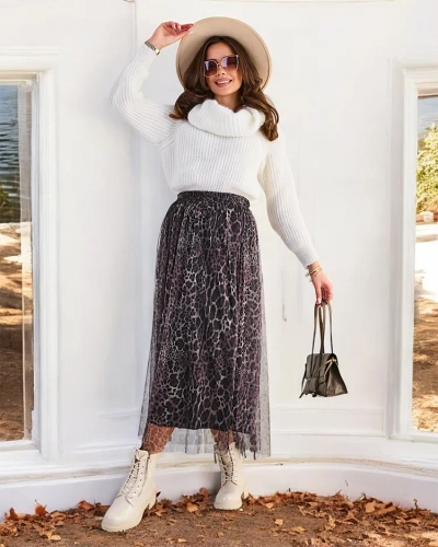 Royalfashion Gemusterter Damen-Midi-Rock mit Tüll.