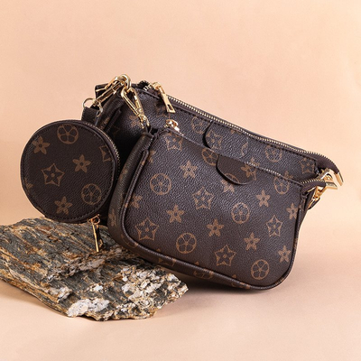 Gemusterte dreiteilige braune Damenhandtasche - Handtaschen