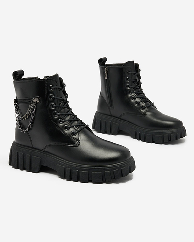 Royalfashion Eco Leder Damen Baggerstiefel in schwarz Stiifer