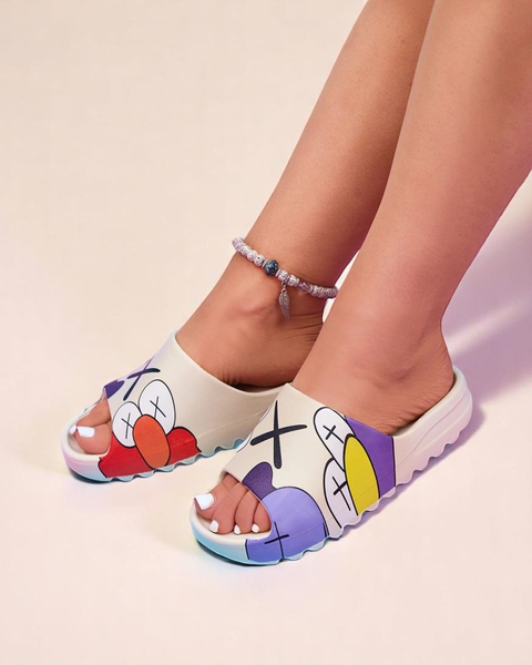 Cremefarbene Gummi-Flip-Flops für Damen mit Aufdruck Pfizz- Footwear
