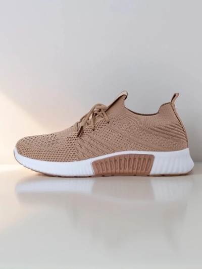 Damen-Sneakers Aristea hellbraun flacher Absatz Stoff 3 cm