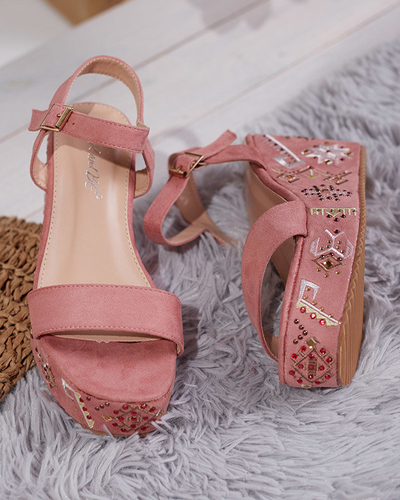 Рожеві жіночі босоніжки на танкетці з декором Cozana-Footwear