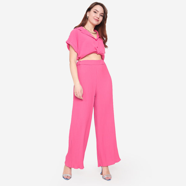 Fuchsia Weite gerippte Palazzo-Hose für Damen - Kleidung