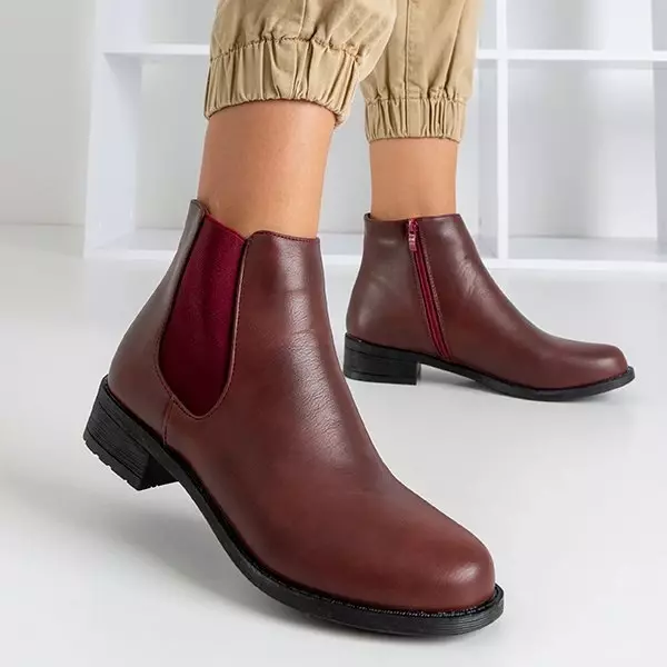 OUTLET Kastanienbraune Chelsea-Stiefel für Damen mit flachen Absätzen Timea - Schuhe