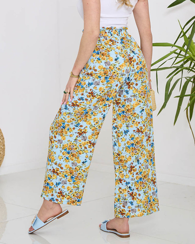 Blaue Damen-Palazzohose mit gelben Blumen- Kleidung