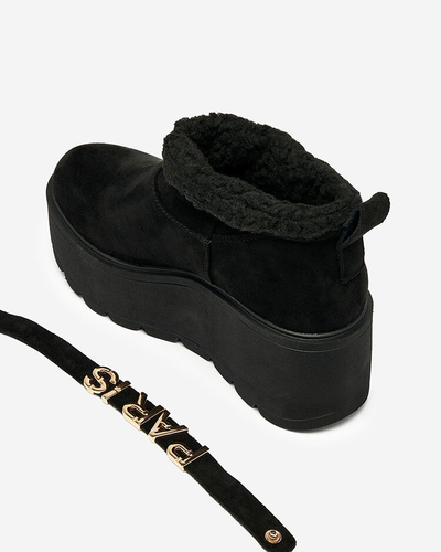 Royalfashion Schwarze Damenstiefel a'la Schneestiefel mit Ornament Parisela