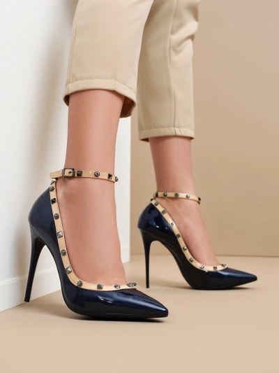 Royalfashion Patent Damen-Stilettos mit Nieten Qoscalle