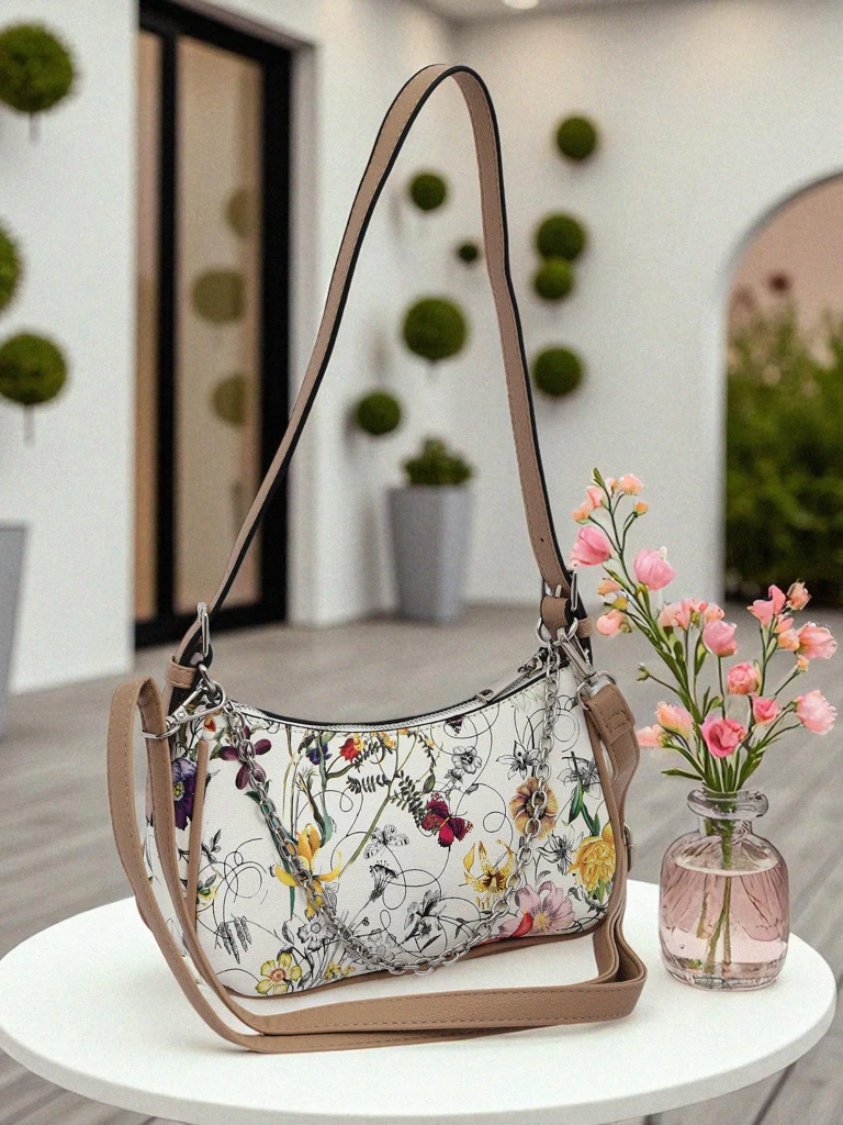 Royalfashion Kleine Damenhandtasche aus Ökoleder mit Blumenmuster Lily Bloom